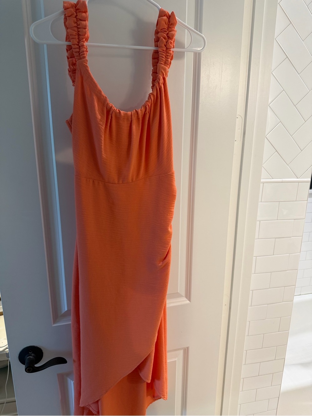 Altar’d State Coral Orange Ruched Strap Midi Dress Size Small - Picture 2 of 4